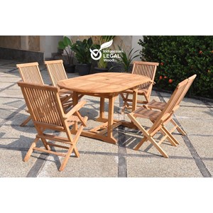 Kajang - salon de jardin extensible avec table ovale 6 places en teck