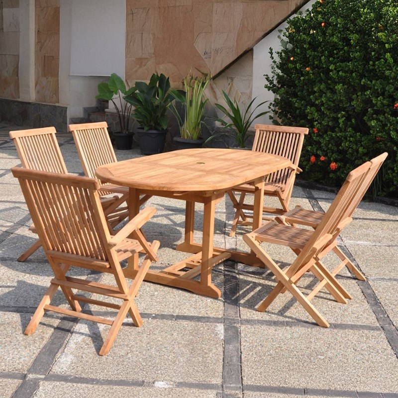 Kajang table de jardin ovale et 4 chaises et 2 fauteuils en teck