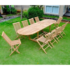 Kajang salon de jardin teck massif 10-12 personnes - table ovale + 10 chaises