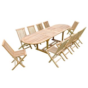 Kajang salon de jardin teck massif 10-12 personnes - table ovale + 10 chaises
