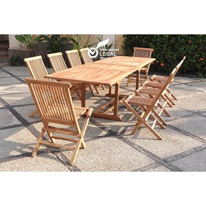 Kajang - salon de jardin extensible avec table rectangulaire 12 places en teck