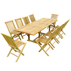 Kajang salon de jardin teck 12 places table rectangulaire 10 chaises