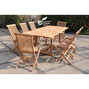 Kajang - salon de jardin extensible avec table rectangle 8 places en teck