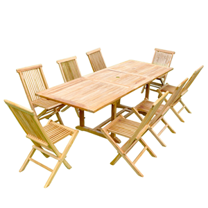 Kajang salon de jardin en teck massif 8-10 personnes rectangulaire 8 chaises