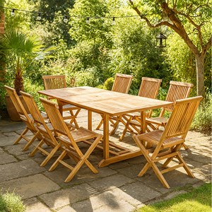 Kajang salon de jardin en teck massif 8-10 personnes rectangulaire 8 chaises