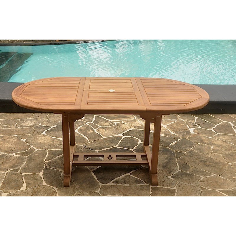 Kajang table de jardin ovale extensible en teck brut 6 personnes