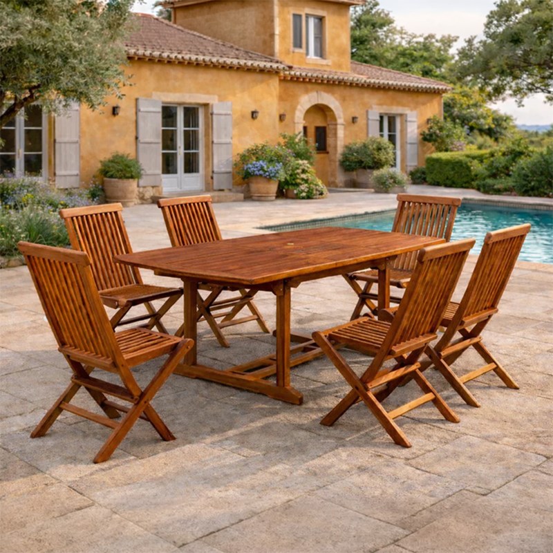 Lubok table de jardin rectangulaire et 6 chaises en teck huilé