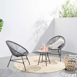 Acapulco salon de jardin 2 fauteuils ronds et table basse gris