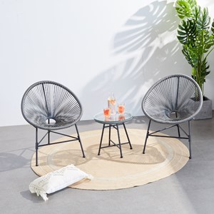 Acapulco salon de jardin 2 fauteuils ronds et table basse gris