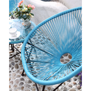 Acapulco salon de jardin 2 fauteuils ronds et table basse bleu