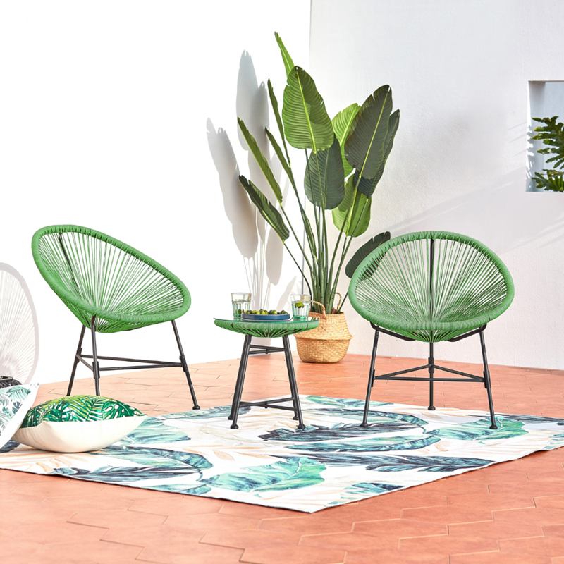 Acapulco salon de jardin 2 fauteuils ronds et table basse vert