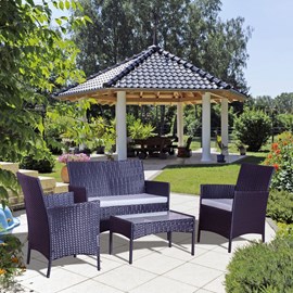 Mykonos salon de jardin 4 places en résine tressée noir et gris