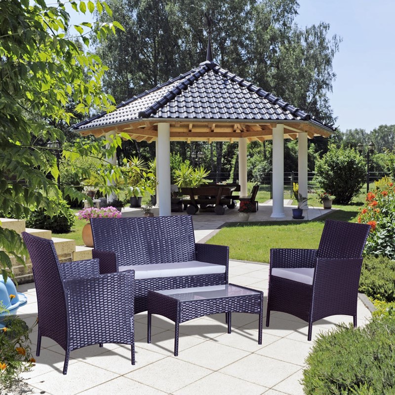 Mykonos salon de jardin 4 places en résine tressée noir et gris