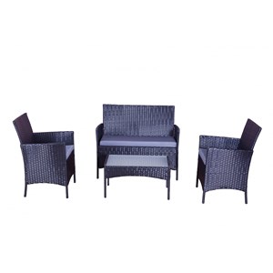 Mykonos salon de jardin 4 places en résine tressée noir et gris