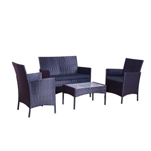 Mykonos salon de jardin 4 places en résine tressée noir et coussins noirs