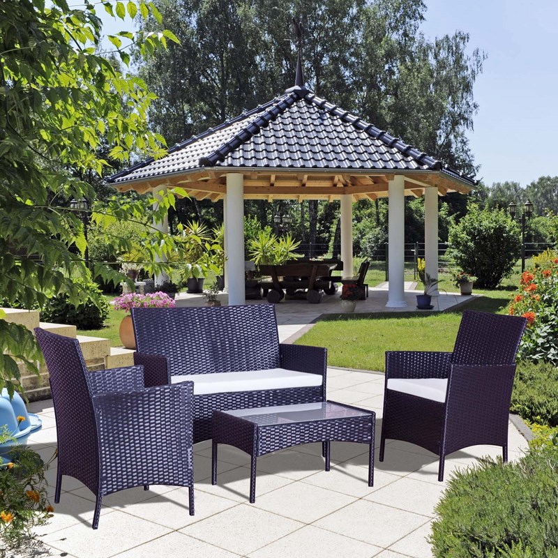 Mykonos salon de jardin 4 places en résine tressée noir et blanc