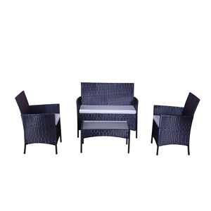 Mykonos salon de jardin 4 places en résine tressée noir et blanc