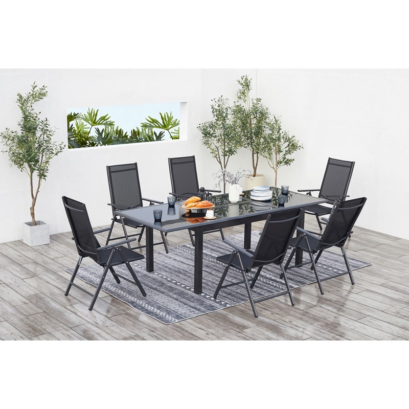 Ravenne table de jardin et 6 chaises en aluminium gris