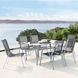 Alassio table de jardin et 6 chaises en aluminium et acier gris