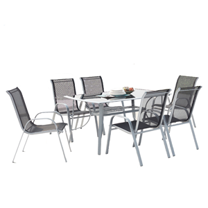 Alassio table de jardin et 6 chaises en aluminium et acier gris