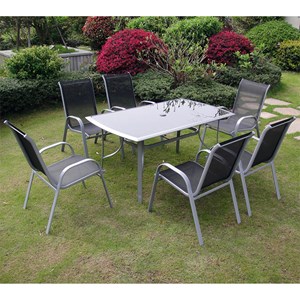 Alassio table de jardin et 6 chaises en aluminium et acier gris