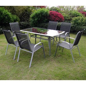 Alassio table de jardin et 6 chaises en aluminium et acier gris