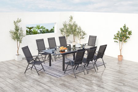 Ravenne table de jardin et 8 chaises en aluminium gris