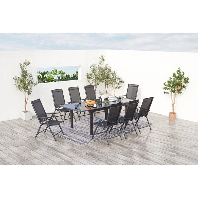 Ravenne table de jardin et 8 chaises en aluminium gris