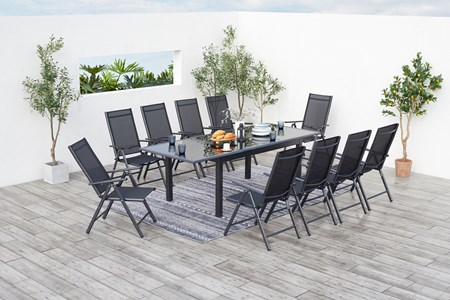 Ravenne table de jardin et 10 chaises en aluminium gris