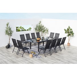 Ravenne table de jardin et 12 chaises en aluminium gris