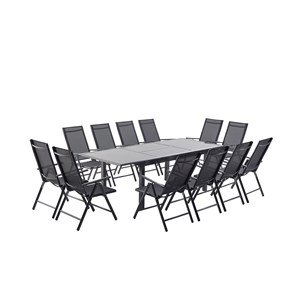 Ravenne table de jardin et 12 chaises en aluminium gris