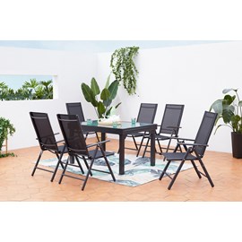 Brescia table de jardin extensible et 6 fauteuils en alu et toile pvc