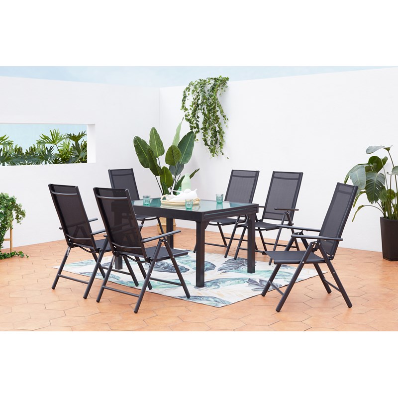 Brescia table de jardin extensible et 6 fauteuils en alu et toile pvc