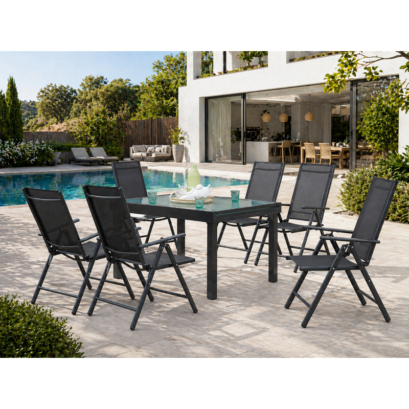 Brescia table de jardin extensible et 6 fauteuils en alu et toile pvc