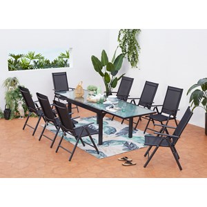 Brescia - salon de jardin 8 places extensible en aluminium gris
