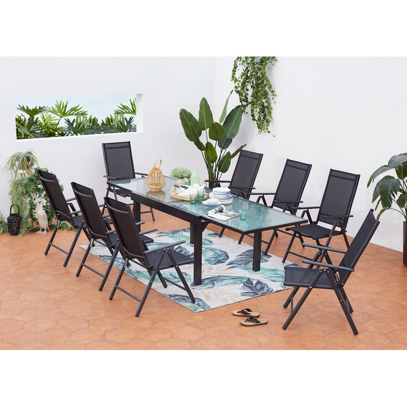 Brescia table de jardin extensible et 8 fauteuils en alu et toile pvc