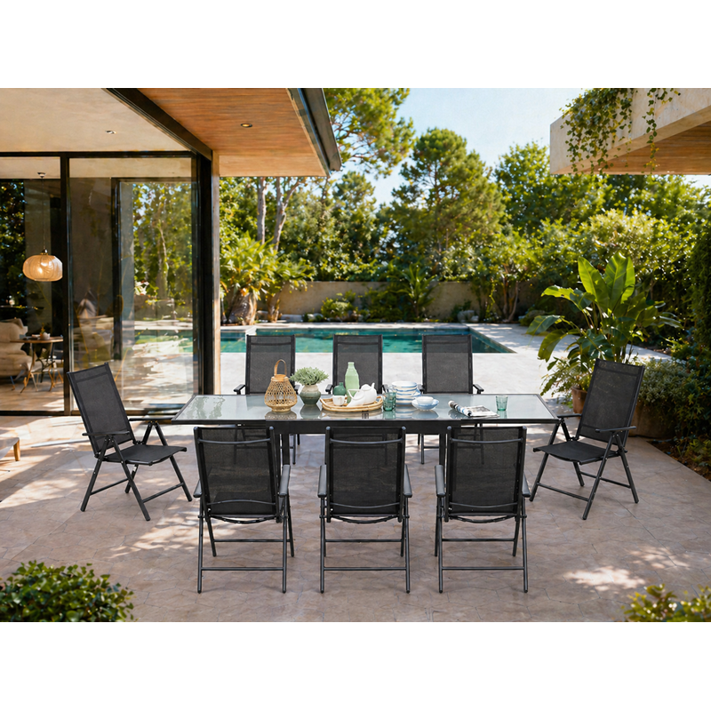 Brescia table de jardin extensible et 8 fauteuils en alu et toile pvc