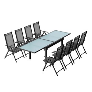 Brescia table de jardin extensible et 8 fauteuils en alu et toile pvc