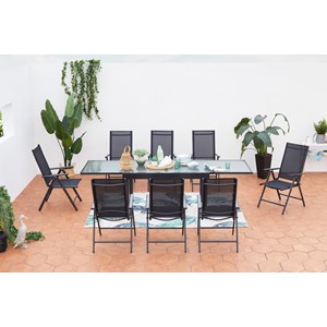 Brescia table de jardin extensible et 8 fauteuils en alu et toile pvc