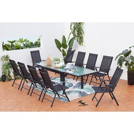 Brescia table de jardin extensible 10 fauteuils en alu et toile pvc