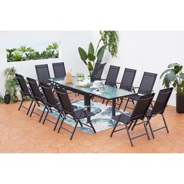 Brescia table de jardin extensible 12 fauteuils en alu et toile pvc