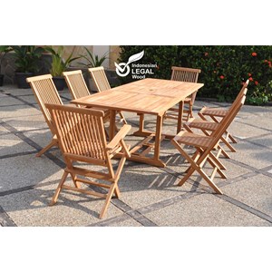 Kajang - salon de jardin extensible avec table rectangle 8 places en teck