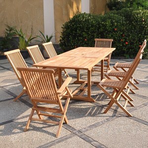Kajang salon de jardin teck 8-10 places, table rectangle 6 chaises 2 fauteuils