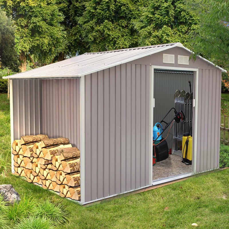 Ventoux abri de jardin avec abri bûches 8,72 m² en acier gris