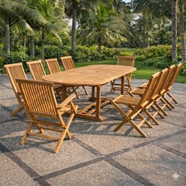 Kajang salon de jardin teck 12 places table ovale 8 chaises 2 fauteuils