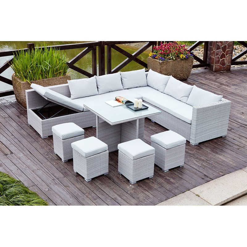 Fidji salon de jardin encastrable 10 places en résine gris-gris
