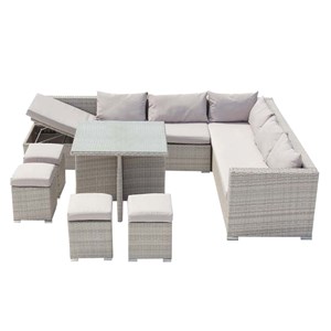 Fidji salon de jardin encastrable 10 places en résine gris-gris
