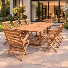 Kajang salon de jardin teck 12 places table rectangulaire 8 chaises 2 fauteuils