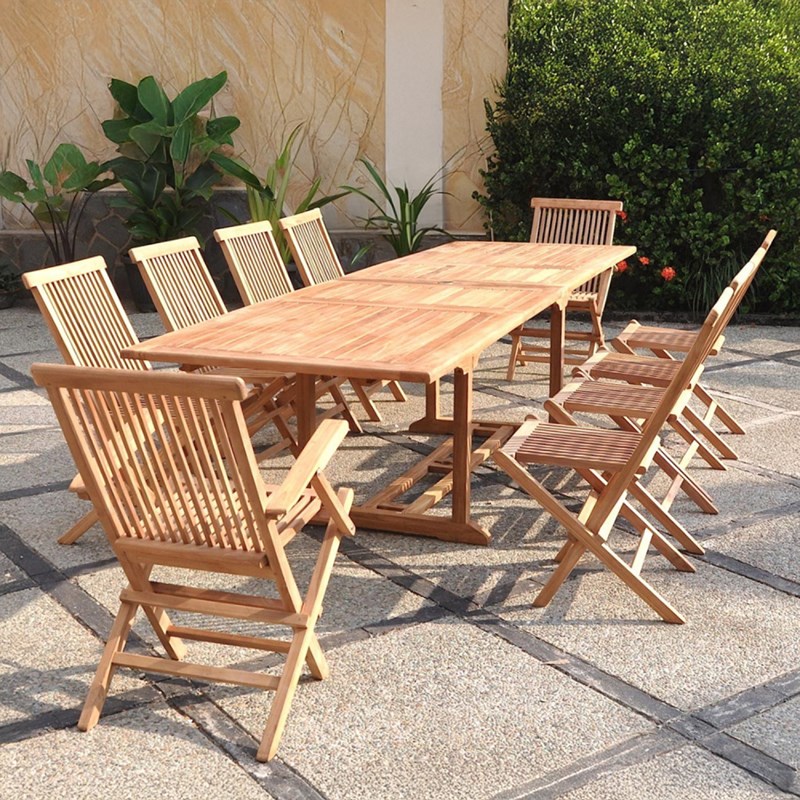 Kajang salon de jardin teck 12 places table rectangulaire 8 chaises 2 fauteuils