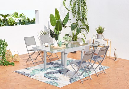 Molvina 4 : table de jardin extensible en aluminium 8 personnes + 4 chaises